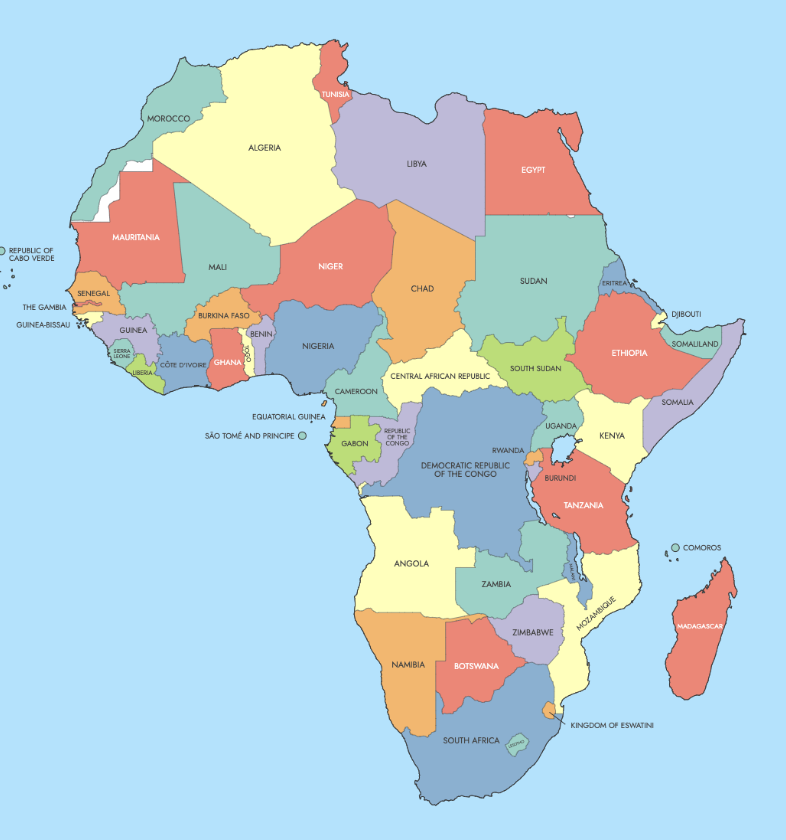 Political map of Africa showing all AU member states